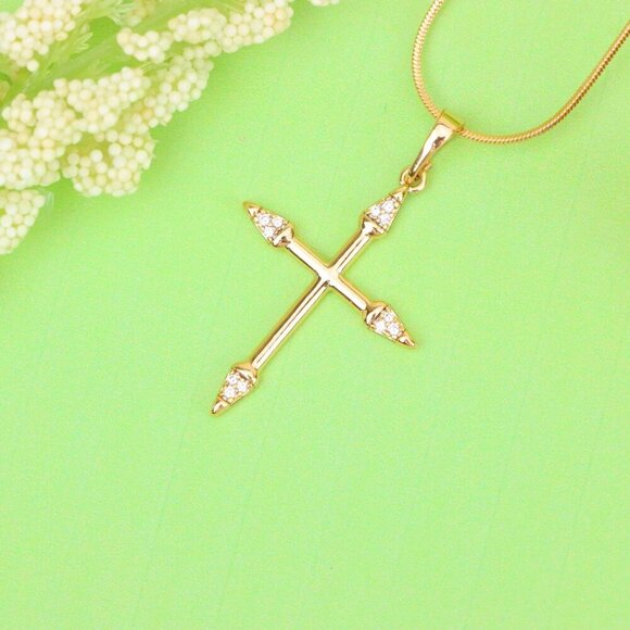 "Rose Gold Cross Pendant with Crystal Accents and Sleek Design, XPPT1863 - Picture 11 of 12